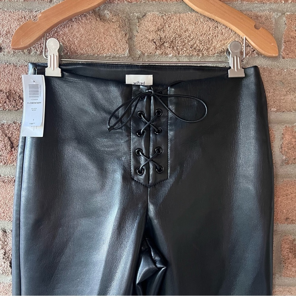 WILFRED Elementary Vegan Leather High-Waisted Lace-Up Pants Black Aritzia Nwt - Picture 5 of 13
